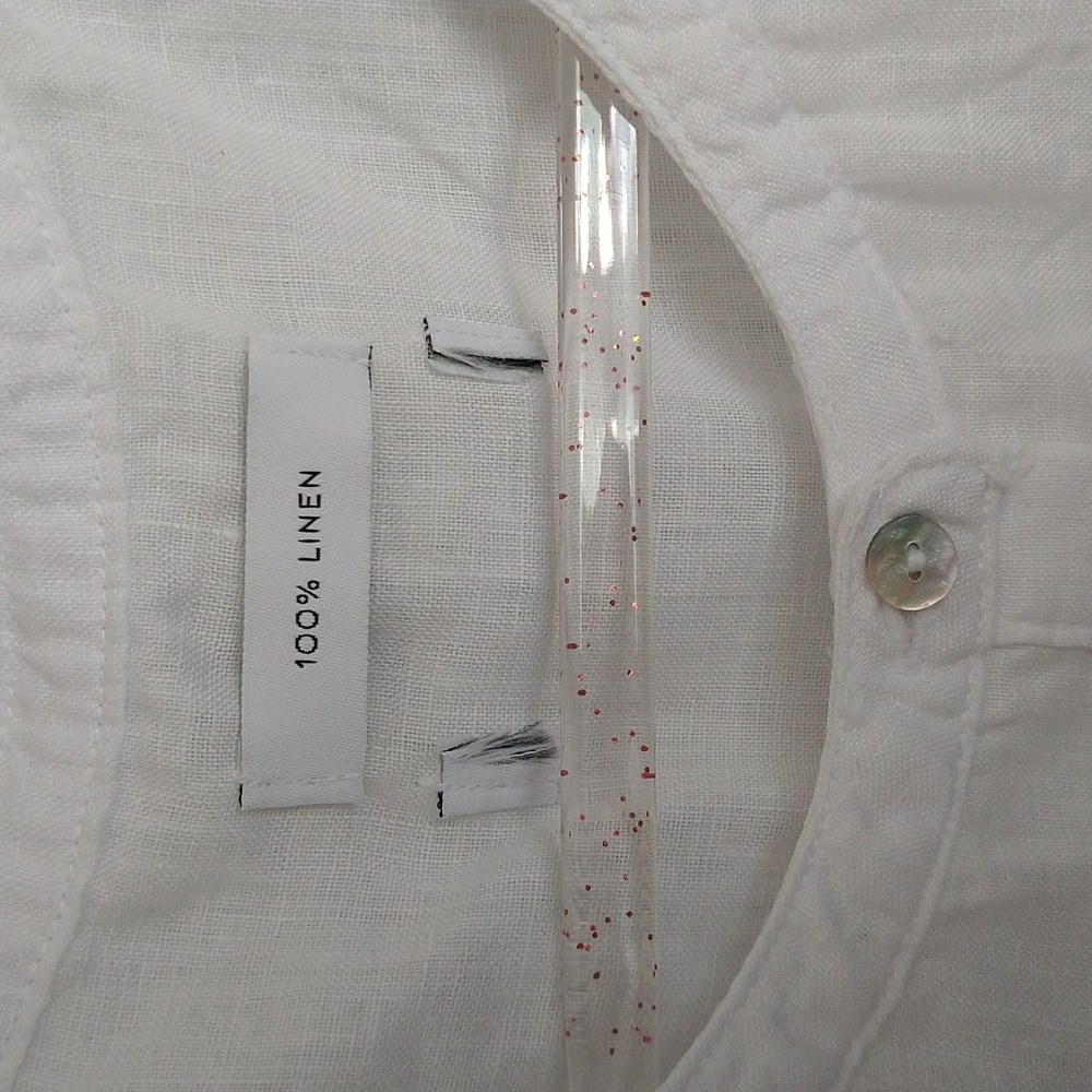 White 100% Linen Button-Front Sleeveless Top - Picture 5 of 9